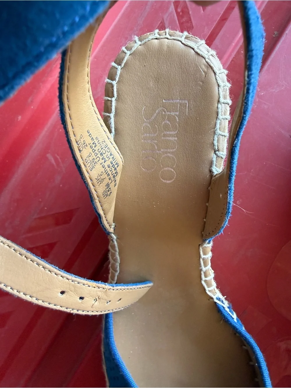 Franco Sarto Blue Perforated Espadrille Sandals with Ankle Strap